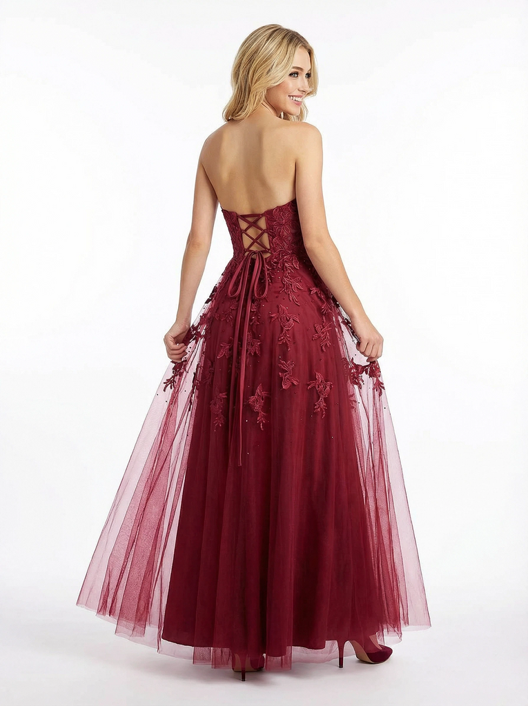 Classy Sweetheart Cut Out Lace Prom Dress Sleeveless A-Line Tulle Formal Party Gown