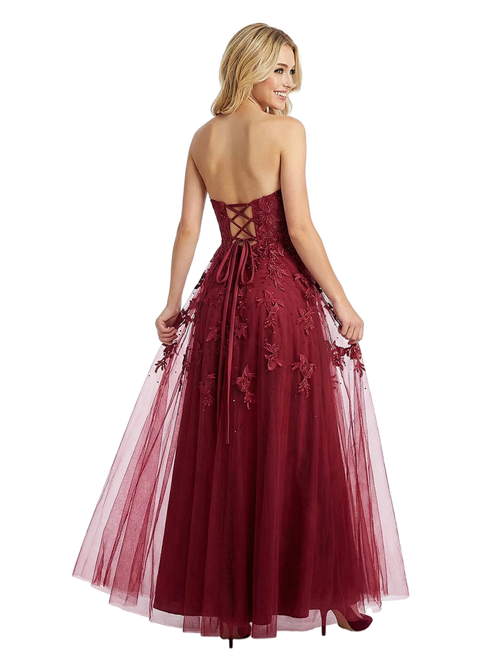 Classy Sweetheart Cut Out Lace Prom Dress Sleeveless A-Line Tulle Formal Party Gown