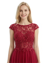 ChicSew Elegant Cap Sleeve Lace Applique A-Line Silhouette Formal Evening Gown