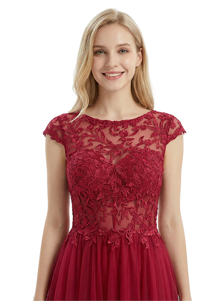 ChicSew Elegant Cap Sleeve Lace Applique A-Line Silhouette Formal Evening Gown