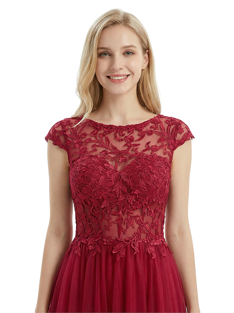 ChicSew Elegant Cap Sleeve Lace Applique A-Line Silhouette Formal Evening Gown