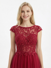Classy Scoop A-Line Formal Dress with Floral Lace Embroidery and Tulle Skirt