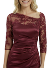 Chicsew Classy Satin Sheath Mother Of The Bride Dress With Illusion Lace Neckline And Half Sleeves