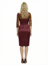 Chicsew Classy Satin Sheath Mother Of The Bride Dress With Illusion Lace Neckline And Half Sleeves
