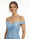 Elegant Off The Shoulder Mermaid Prom Gown with Ruched Lace and Sequined Sparkle