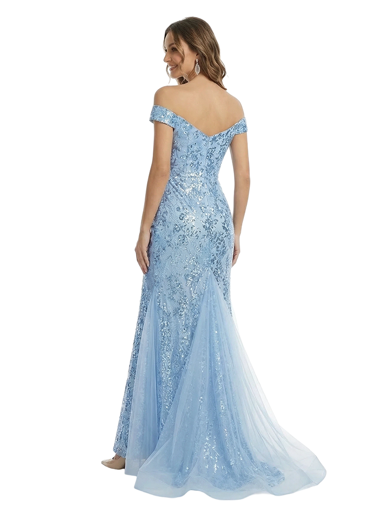 ChicSew Off Shoulder Sequin Lace Mermaid Floor Length Formal Evening Dresses