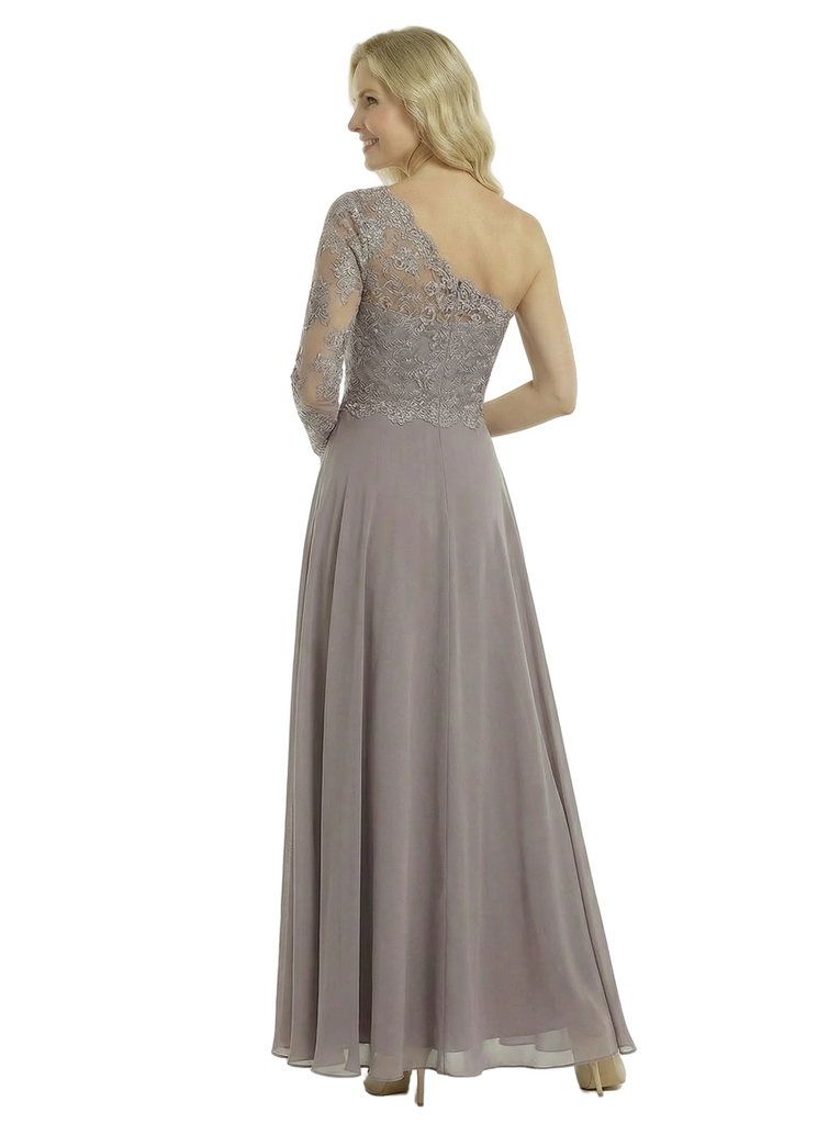 Chicsew Stunning One Shoulder Lace Sleeve A-Line Chiffon Mother Of The Bride Gowns