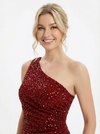 Sexy One Shoulder Sequin Mermaid Evening Dress with High Slit and Ruched Bodycon Silhouette