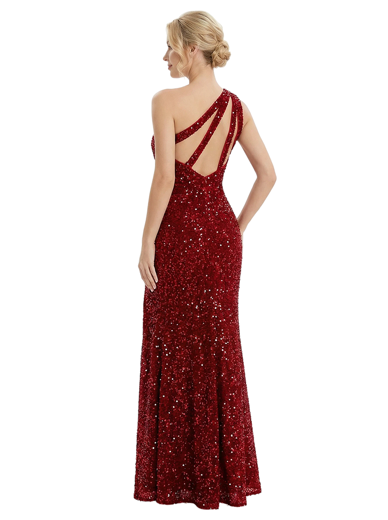 ChicSew Elegant One Shoulder Sleeveless Sequin Side Slit Sheath Formal Prom Dresses