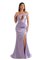 Sexy One Shoulder Mermaid Stretch Satin Bridesmaid Dresses Slit Online