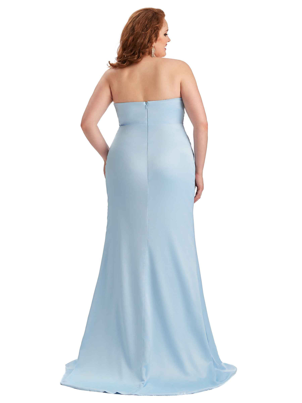 Plus Size Sexy Side Slit Strapless Mermaid Soft Satin Long Bridesmaid Dresses For Wedding