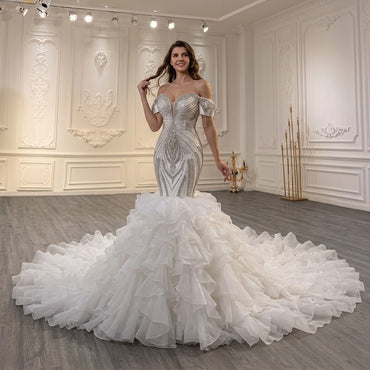 ChicSew Sparkly Mermaid Ball Gown Wedding Dress With Rhinestone