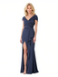 Elegant Chiffon Cap Sleeves V-Neck Side Slit A-Line Ruffle Long Mother Of The Bride Dresses
