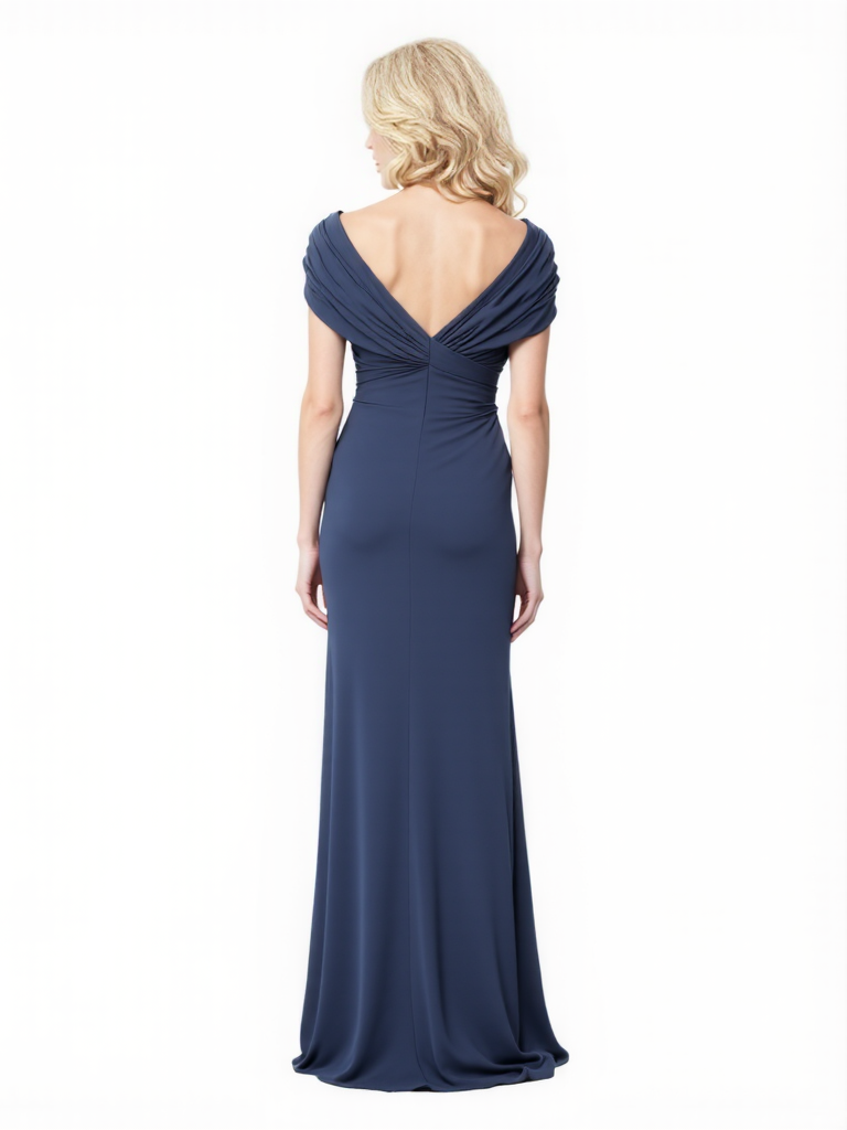Elegant Chiffon Cap Sleeves V-Neck Side Slit A-Line Ruffle Long Mother Of The Bride Dresses