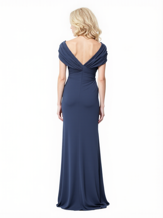 Elegant Chiffon Cap Sleeves V-Neck Side Slit A-Line Ruffle Long Mother Of The Bride Dresses