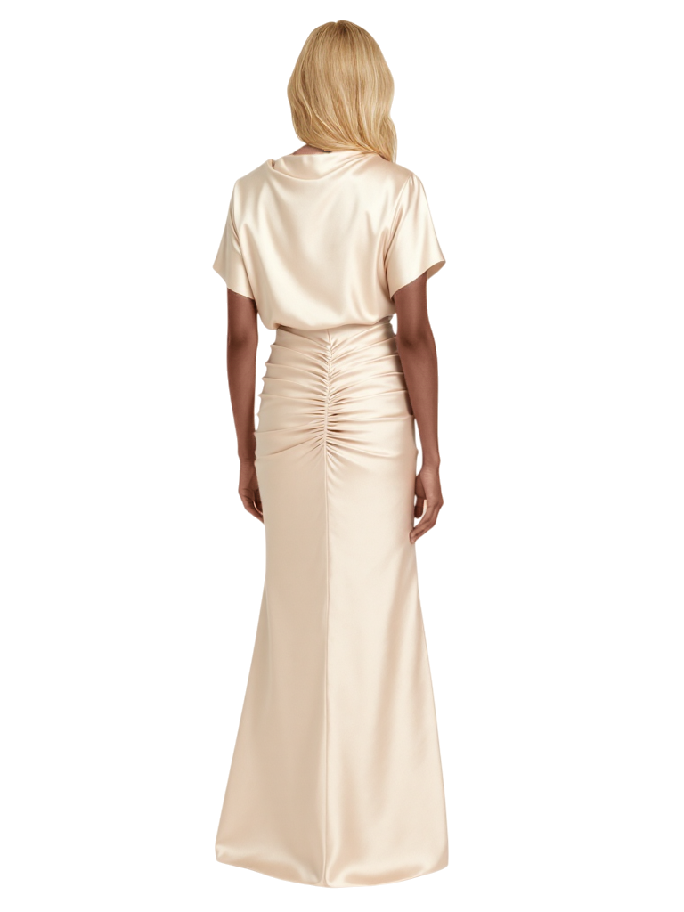 Elegant Short Sleeves Soft Satin Side Slit Long Mother of the Brides Dresses