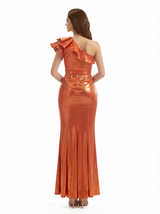 Sexy One Shoulder Mermaid Metallic Shiny Fabric Long Formal Dresses