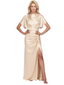 Elegant Short Sleeves Soft Satin Side Slit Long Mother of the Brides Dresses