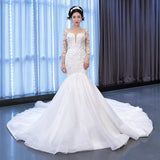 ChicSew Sparkly Illusion Long Sleeves Beaded Ball Gown Wedding Dress