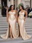ChicSew Sexy Spaghetti Straps Side Slit Mermaid Soft Satin Maxi Long Bridesmaid Dresses