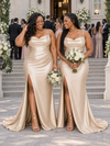 ChicSew Sexy Spaghetti Straps Side Slit Mermaid Soft Satin Maxi Long Bridesmaid Dresses