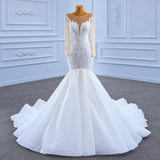 ChicSew Sparkly Illusion Long Sleeves Beaded Ball Gown Wedding Dress