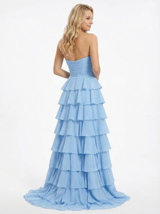 Fancy Sweetheart A-Line Tiered Chiffon Ball Gown with Crisscross Bodice and Side Slit