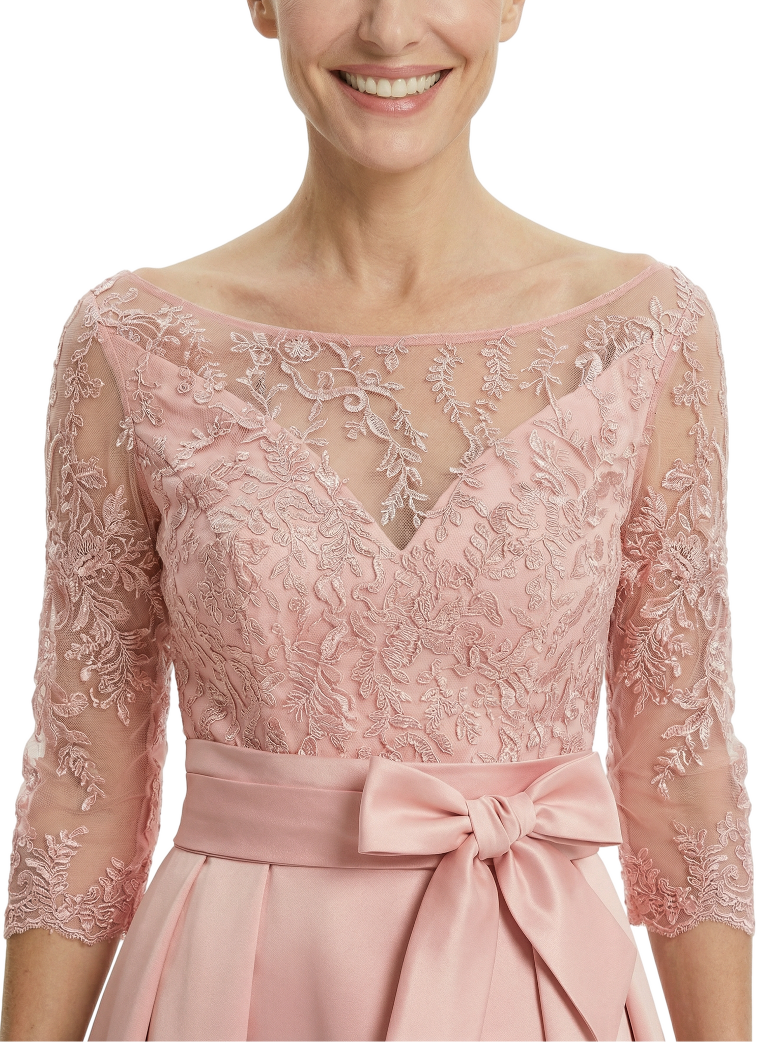 Chicsew Elegant Mother Of The Bride Dress 3/4 Sleeves Lace Satin A-Line Gown