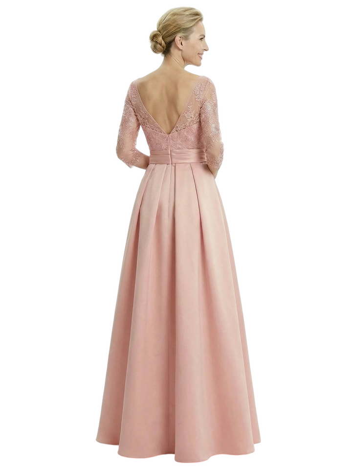 Chicsew Elegant Mother Of The Bride Dress 3/4 Sleeves Lace Satin A-Line Gown