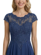 Exquisite Cap Sleeves Lace Applique Floor Length Maxi Mother Of The Bride Dress