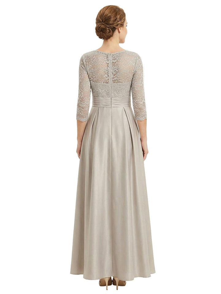 Trendy Lace Long Sleeve Boat Neckline A-Line Mother Of The Bride Dress