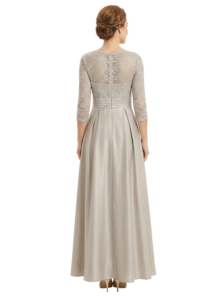 Trendy Lace Long Sleeve Boat Neckline A-Line Mother Of The Bride Dress