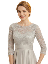 Trendy Lace Long Sleeve Boat Neckline A-Line Mother Of The Bride Dress
