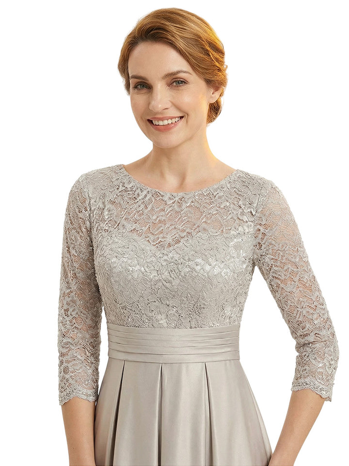 Trendy Lace Long Sleeve Boat Neckline A-Line Mother Of The Bride Dress