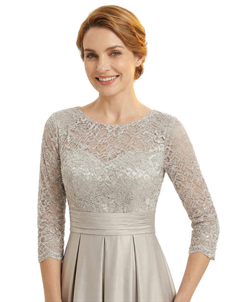 Trendy Lace Long Sleeve Boat Neckline A-Line Mother Of The Bride Dress