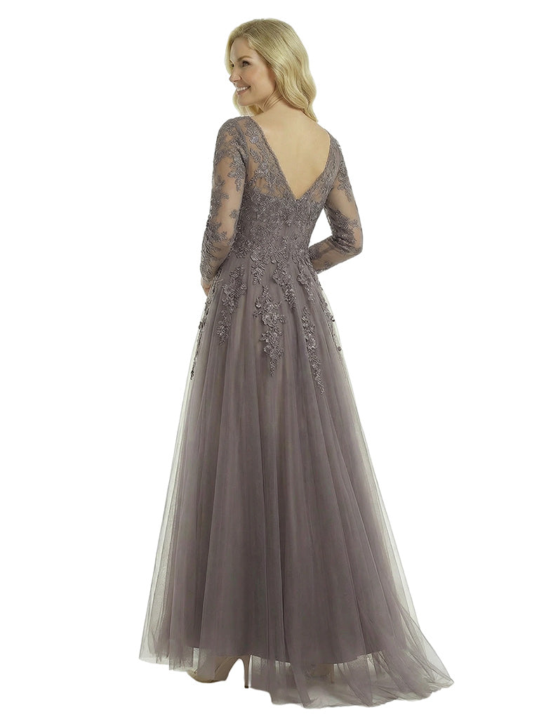 Fancy V-Neck A-Line Long Sleeves Lace Mother Of The Bride Dress