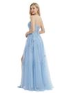 Charming Lace A-Line Tulle Gown Romantic Formal Prom Dress Slit