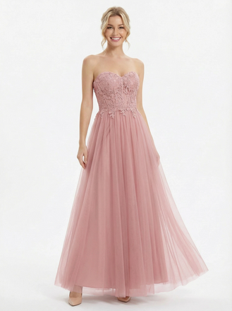 Stunning Corset Bodice Floral Tulle Ball Gown Unique Strapless Long Occasion Dress