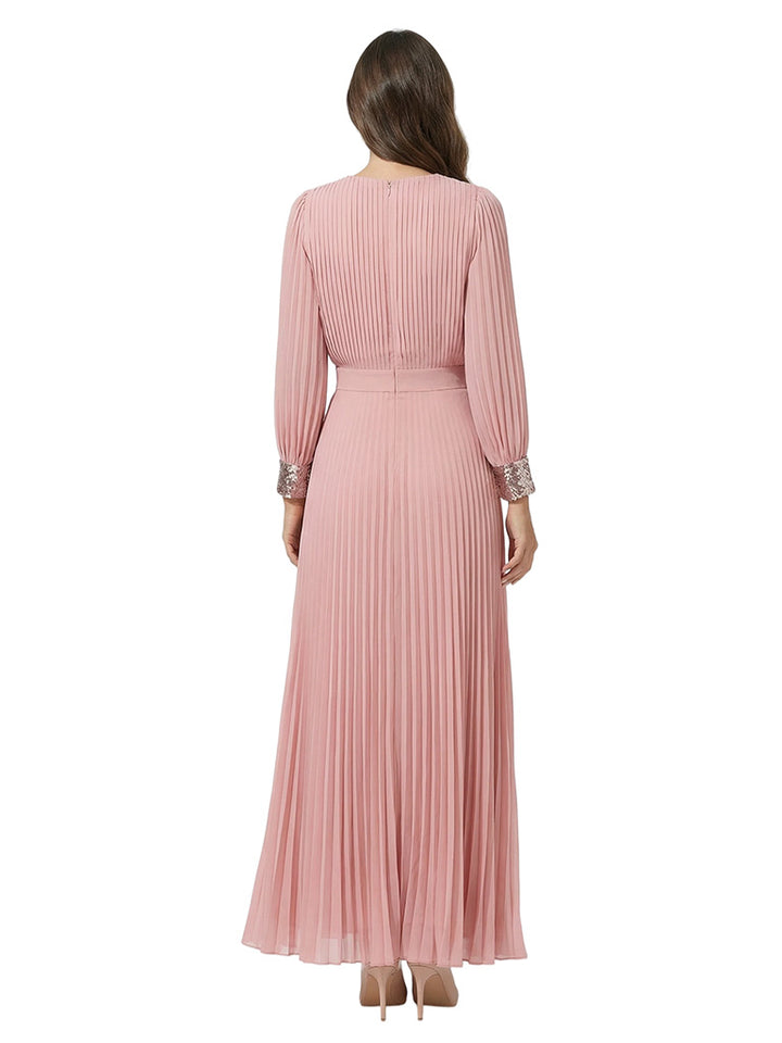 Unique Pleated  A-Line Long Sleeves Chiffon Maxi Mother Of The Bride Dress