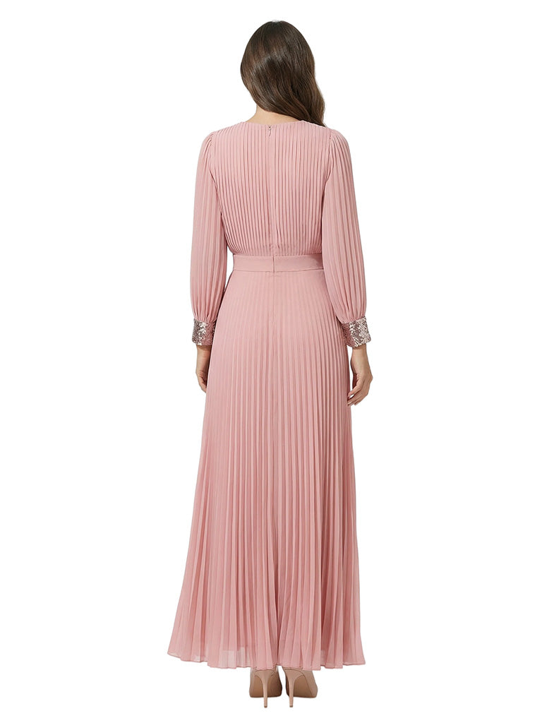 Unique Pleated  A-Line Long Sleeves Chiffon Maxi Mother Of The Bride Dress