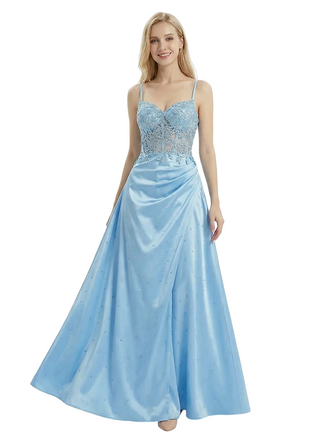 Modern Cut Out Corset Satin A-Line Evening Gown Chic Formal Prom Dresses