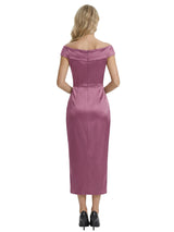 Elegant Off Shoulder Ankle-Length Ruched Sheath Mother Of The Bride Dress