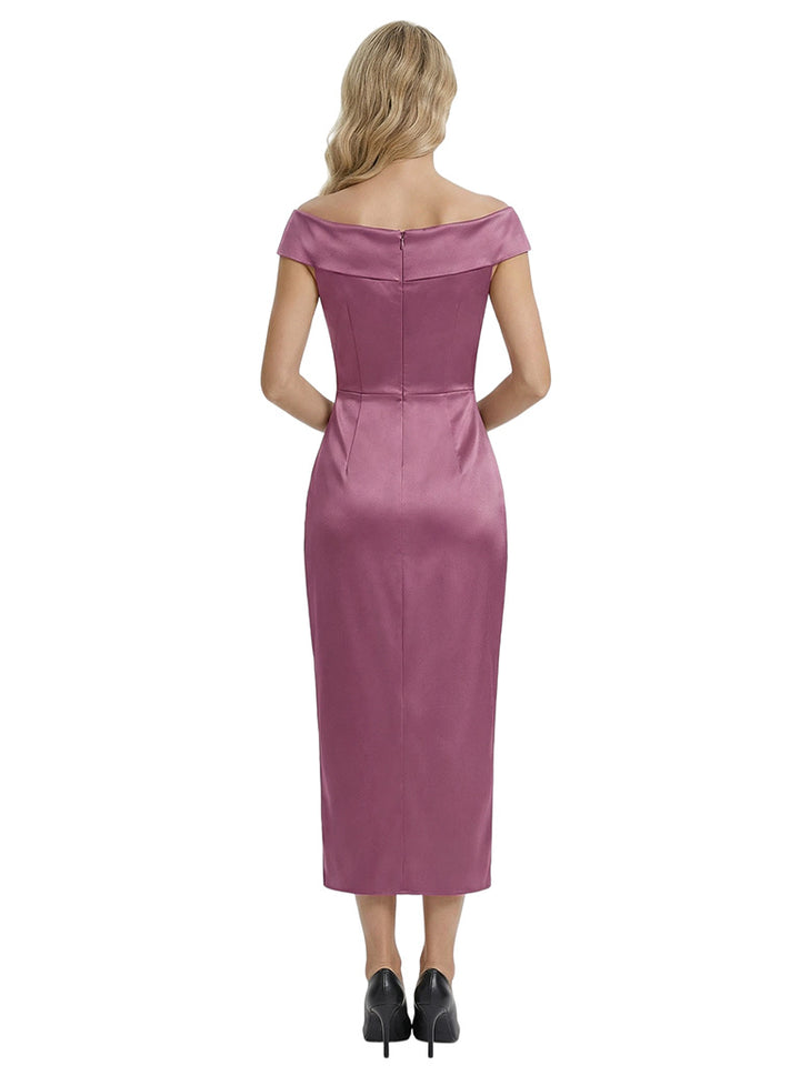 Elegant Off Shoulder Ankle-Length Ruched Sheath Mother Of The Bride Dress