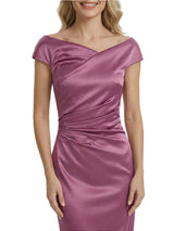 Elegant Off Shoulder Ankle-Length Ruched Sheath Mother Of The Bride Dress