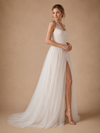 ChicSew Classy Halter Strap Sleeveless Side Slit Tulle A-Line Maxi Long Wedding Dress