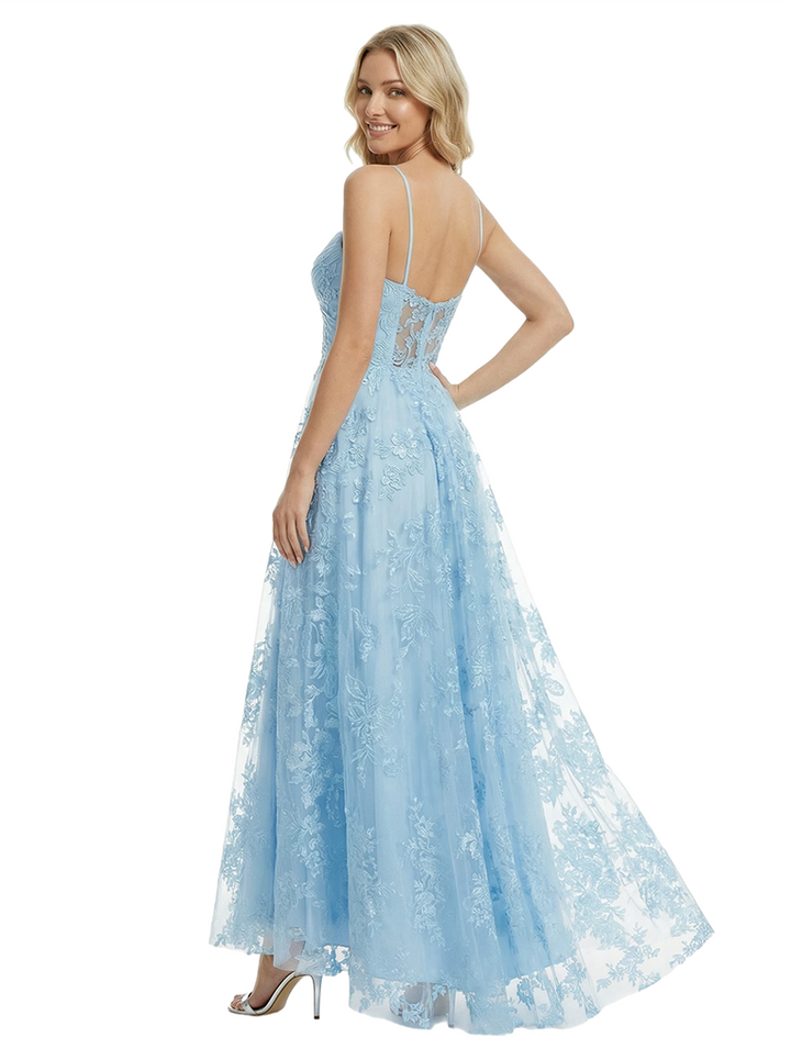 ChicSew Elegant Spaghetti Strap Lace Ankle-Length Maxi Formal Evening Gown