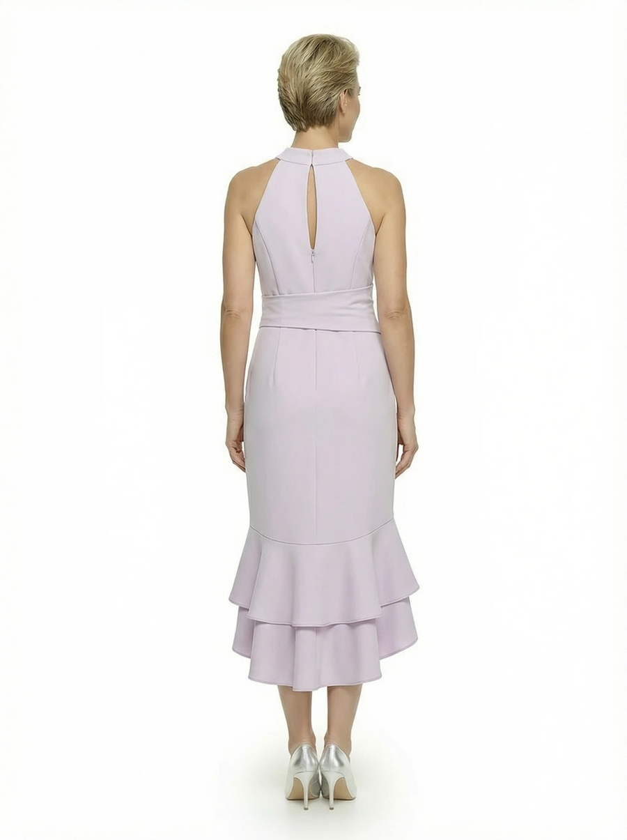Modern Halter Ruffle Unique High-Low Mother Of The Groom Gown With Belt