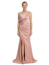 Modern Asymmetrical Mother Of The Groom Gown Satin Ruched Evening Dress With Side Slit