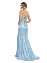 Fancy Lace Satin Mermaid Formal Gown Sexy High Slit Sweetheart Neck Prom Dress