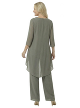 Elegant Chiffon Long Sleeves Asymmetric Beaded Wedding Pantsuits For Mother Of The Bride